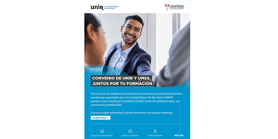 <strong>UNIR y la UMSS estrechan lazos para impulsar maestrías en línea</strong>
